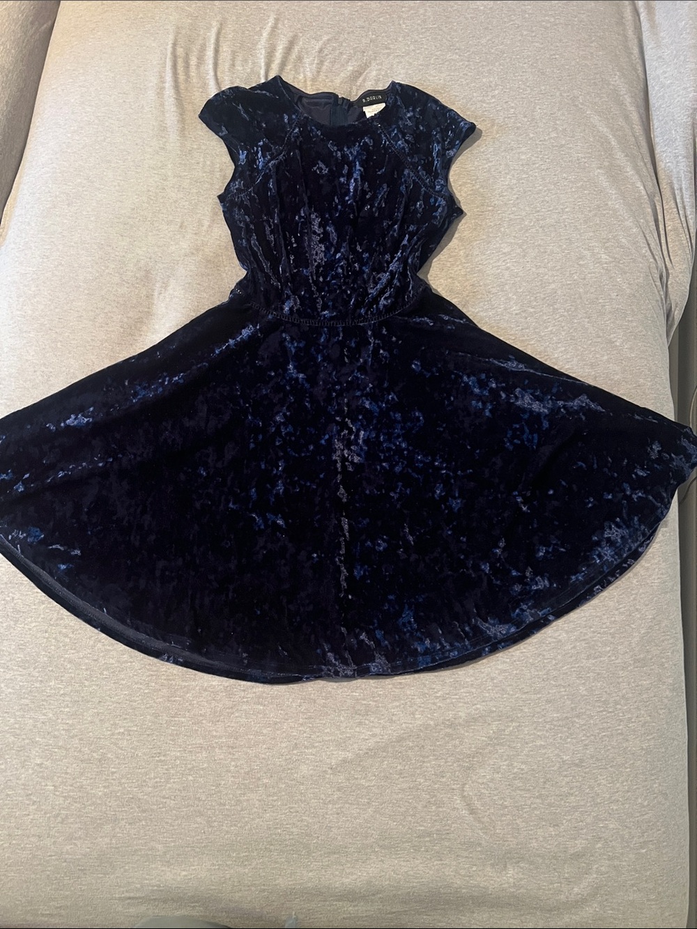 B Darlin Navy Velvet Fit-and-Flare Girls' Dress